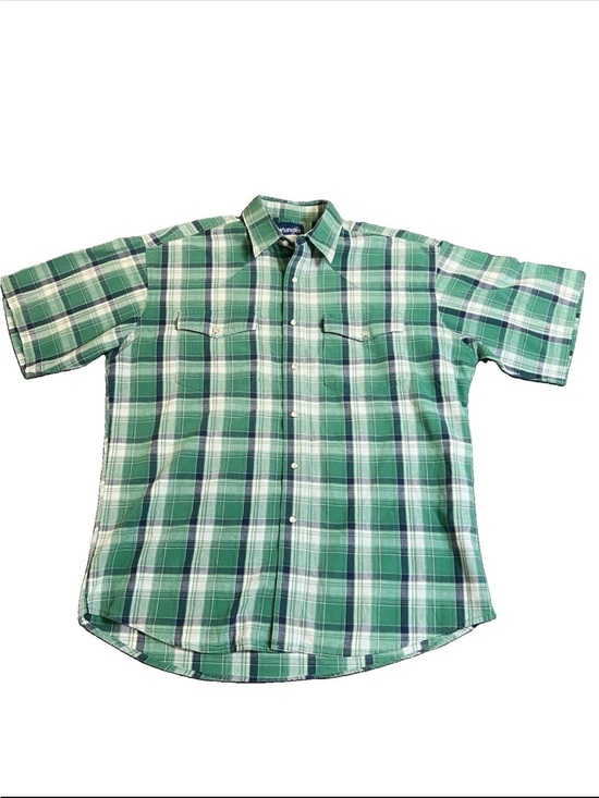 Wrangler Other - Vintage Wrangler Pearl Snap Short Sleeve Shirt Green Plaid Button Up (See Meas)